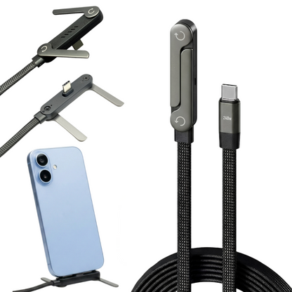 240W Type C Fast Charging Cable with Invisible Holder – 2-in-1 Mobile Stand Cable