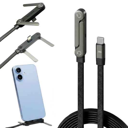 240W Type C Fast Charging Cable with Invisible Holder – 2-in-1 Mobile Stand Cable