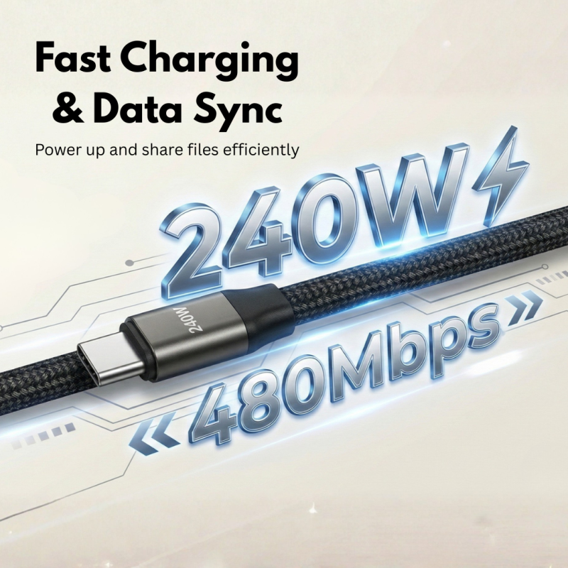 240W Type C Fast Charging Cable with Invisible Holder – 2-in-1 Mobile Stand Cable