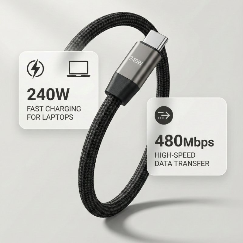 240W Type C Fast Charging Cable with Invisible Holder – 2-in-1 Mobile Stand Cable
