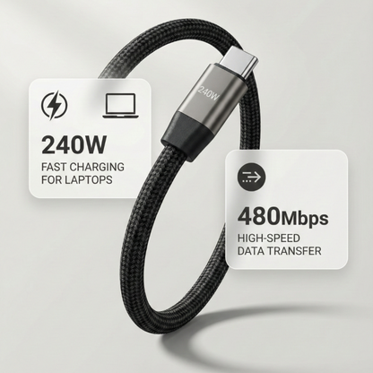 240W Type C Fast Charging Cable with Invisible Holder – 2-in-1 Mobile Stand Cable