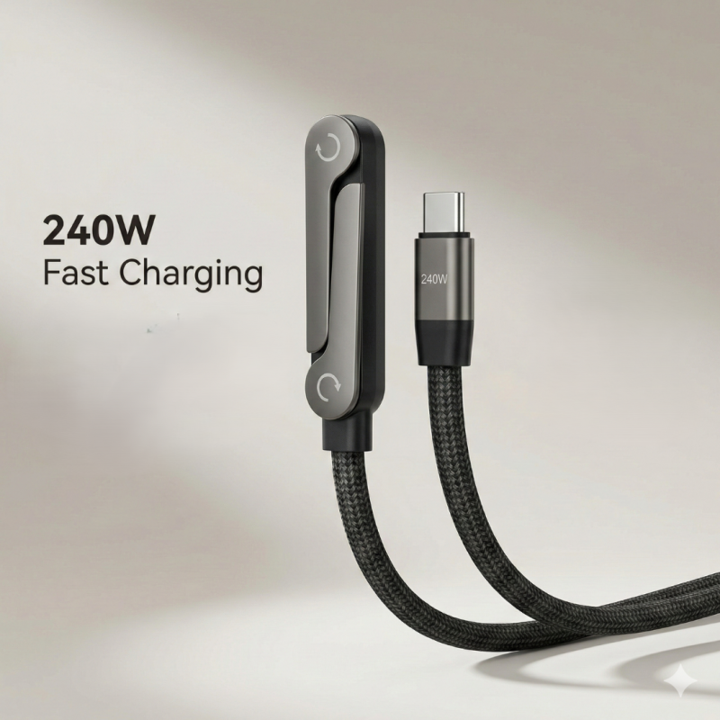 240W Type C Fast Charging Cable with Invisible Holder – 2-in-1 Mobile Stand Cable